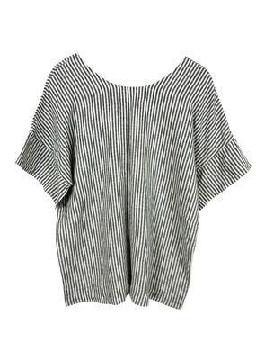 LO Len Ok Striped Boxy Blouse Women's Size Medium 100% Linen Oversized Lagenlook